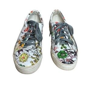 All Black Womens White Floral Lace Up Sneakers Size 38